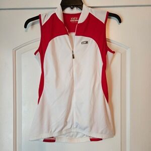 Louis Garneau Cycling Shirt Sleeveless Full Zip Pockets Womens Large Red White‎